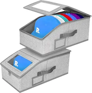 stackable baseball cap storage box , Large-Capacity Hat Storage, Can Hold 12 Baseball Caps, Stackable Hat Organizer, With Transparent Display Window, Zipper Closure, Foldable Closet Organizer,