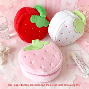 Cute Cartoon Strawberry Plush Large Makeup Bag, Student Skincare Storage Pouch, Portable Handheld Wash Kit, Girls' Beauty Organizer, Cosmetic Pouch