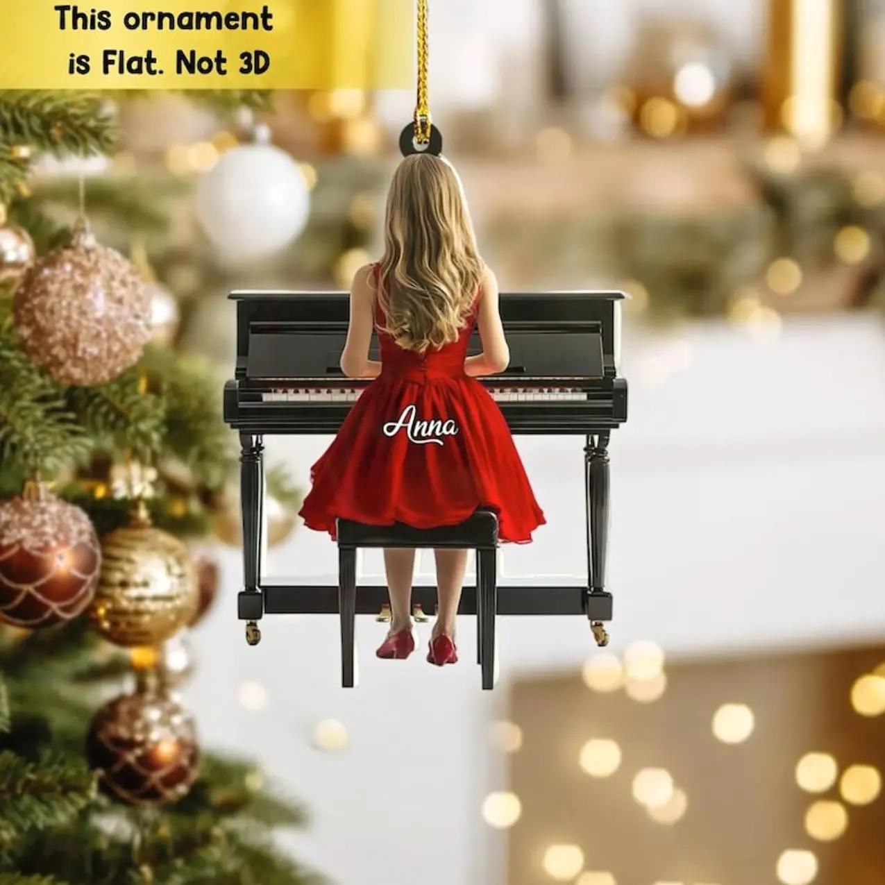 Personalized Piano Girl Christmas Ornament | Music Christmas 2D Flat Ornament | Piano Lovers, Musician Gift