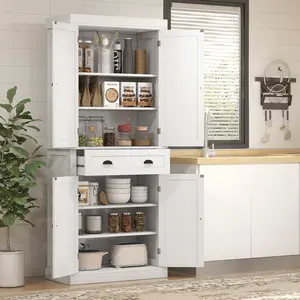 72.5" Tall Kitchen Pantry Cabinet in White Wood Grain – Freestanding Food Storage Cupboard with Doors & Adjustable Shelves – Spacious Floor Cabinet for Organizing Dry Goods, Canned Foods, Spices & Small Appliances