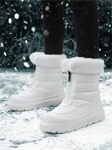 Women's Black Fleece-Lined Fluffy Snow Boots - Zip-Up Quilted Warm Winter Boots | Non-Slip Sole for Snowy Days