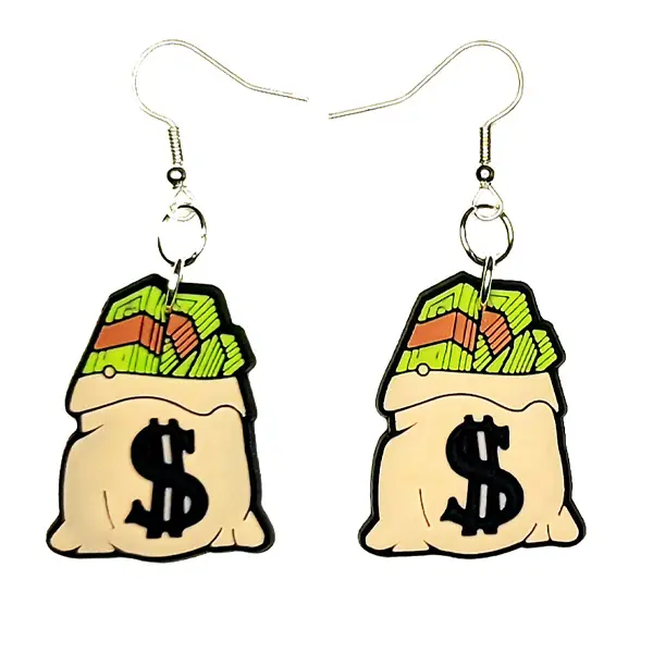 Money Earrings Hypoallergenic Silver Plated Fishhooks Yazzle Dazzle Cash Currency Coin Bucks Funds Gold Dollar Bank Checking Savings Scratch Tender