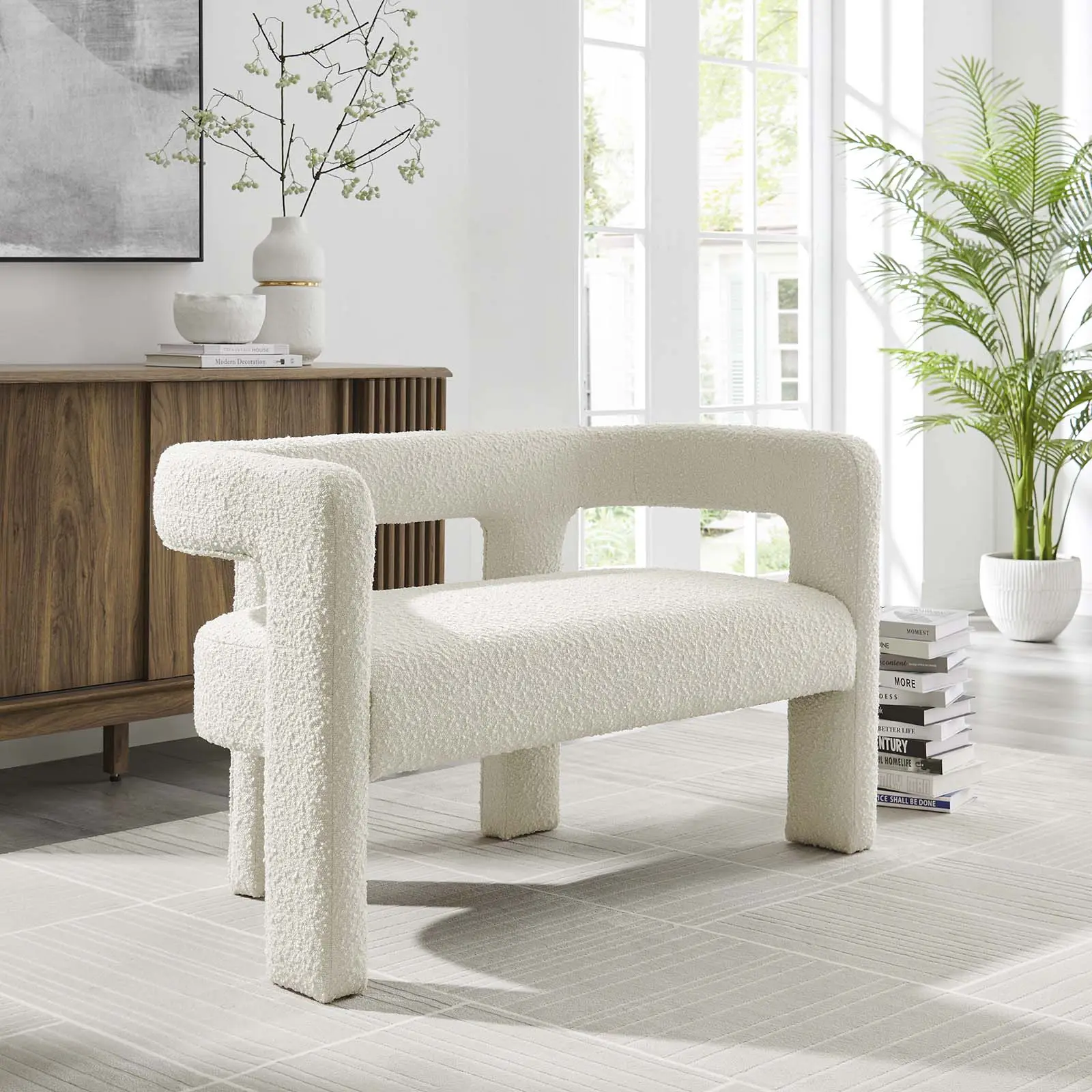Modway Kayla Boucle Upholstered Loveseat - Ivory Boucle Furniture for Living Room Decor, Stylish Indoor Living Room Sofa