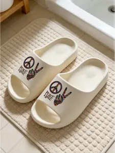 Women's Retro Vintage Hippie Style Peace Symbol Print Eva Slippers, Non-Slip Soft Sole, Casual Indoor Footwear, All Seasons Comfort