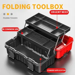 21-inch Folding Toolbox, Three-layer Folding Plastic Storage Toolbox, Thick Material, Anti-fall And Wear-resistant, Multi-functional Storage Box With Tray And Partition.