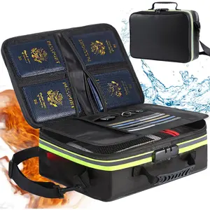 Fireproof Document Bag (16 x 11 x 5 inch) with Lock & Reflective Strip, Fireproof Document Lock Box with  Strap, Multi-Layer Important Document Safe Storage, Fire Safe File Organizer