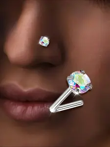 S925 Silver Color Nose Ring Jewelry with Sparkling Cubic Zirconia, Hypoallergenic, Perfect for Daily & Party Wear, Enhances Nose Shape, Nose Piercing Jewelry
