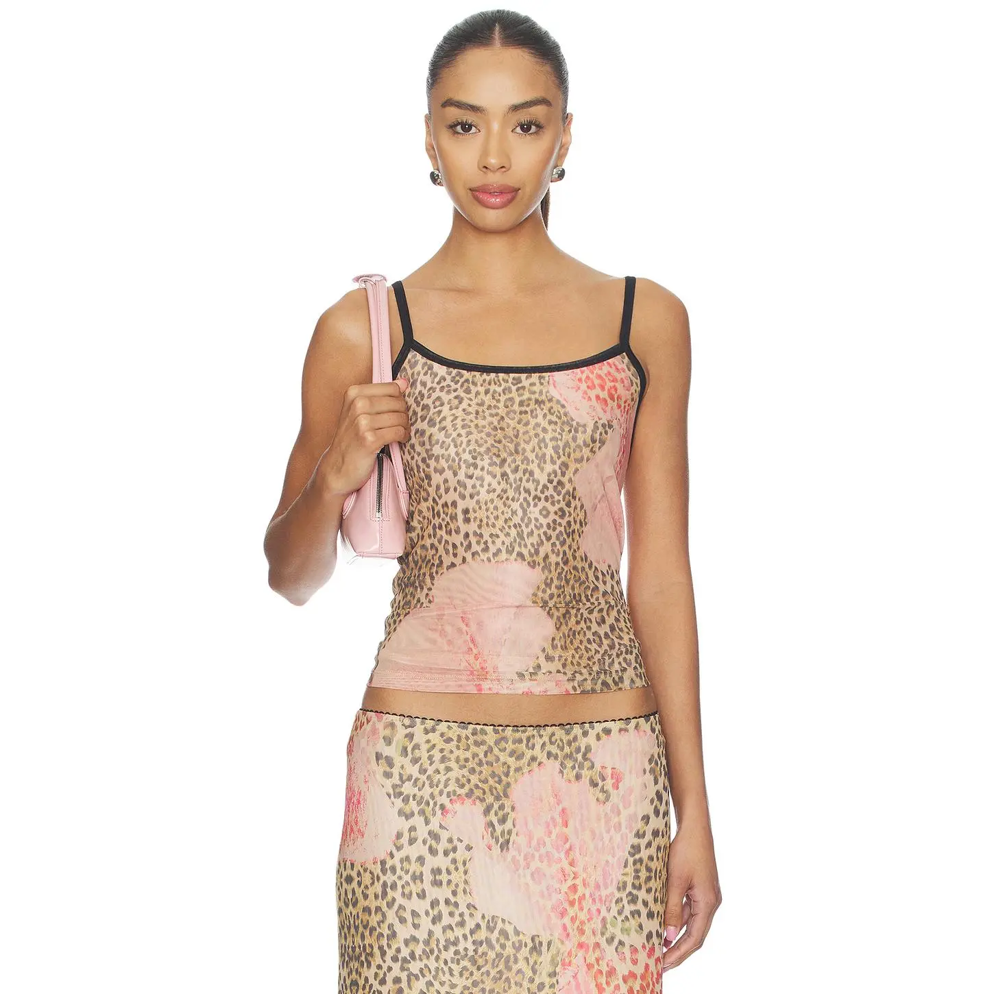 With Harper Lu Mesh Camisole Top in Leopard