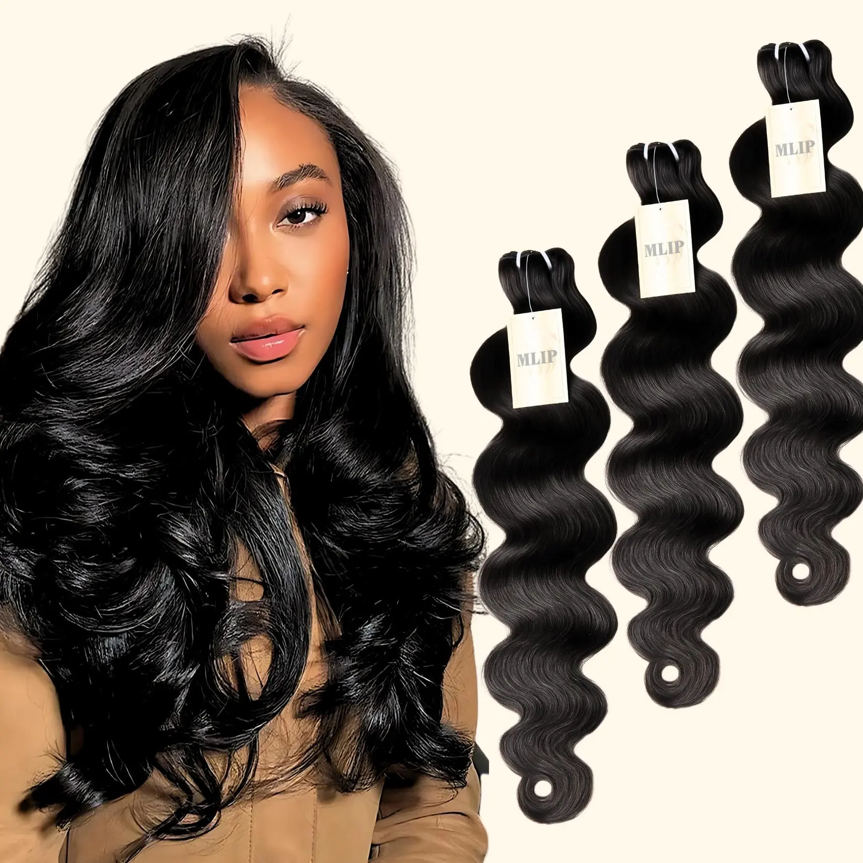 MLIP 16A Raw Indian Human Hair Bundles Extensions, 100 