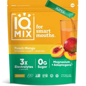 IQMIX Peach Mango Drink Mix (40 Sticks) - Tropical Delight for Beach Vibes, Hydration Boost, Refreshing Post-Work Drink Beverage Mixed