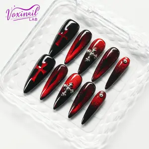 Voxinail Lab | DEVIL’S EYE | Handmade Gothic Stiletto Press-On Nails | Reusable, Long-Lasting