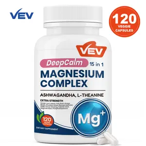 VEV Magnesium Ashwagandha, 15-in-1 Formula With Magnesium Glycinate, L-Theanine, Zinc, Edible Dietary Supplement, 120 Capsules