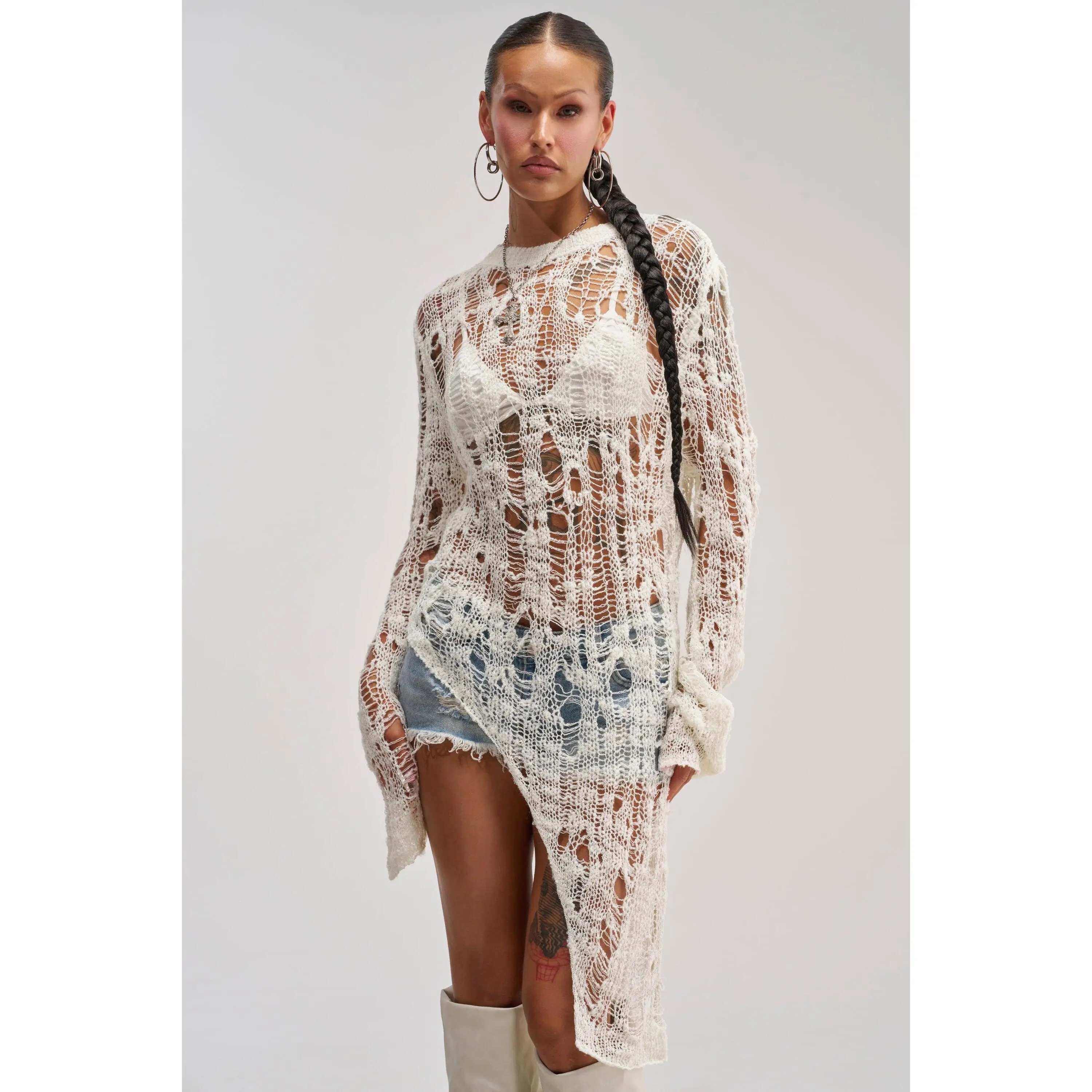 ASYMMETRICAL KNIT TOP IN IVORY