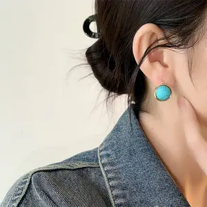 Boho Synthetic Gemstone Turquoise Earrings for Women Geometric Vintage Style, Bohemian Jewelry Design, Perfect Gift Idea for Her, Vintage Statement Earrings