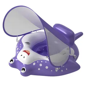 Ray Fish Kids Swim Ring, Inflatable Float Toy, Sunshade Backrest, Anti-Tip Anti-Choke, Summer Beach Pool Indoor Use