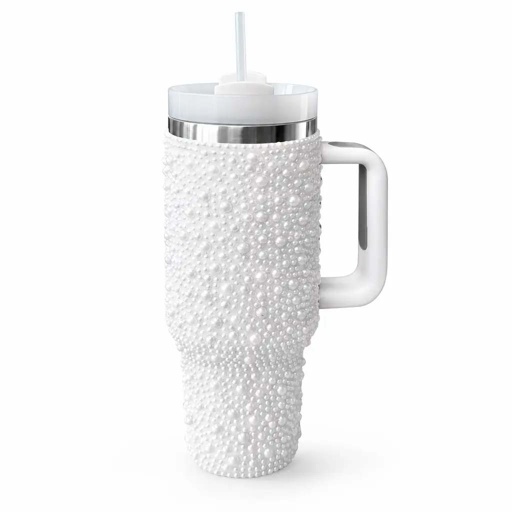 40oz Glam Stainless Steel Thermal Flask Tumbler - Bling Rhinestone Insulated Drinkware with Handle, Silicone Lid, Steel Straw, ABS Components - Portable Kitchenware, Premium Travel Gift Cup