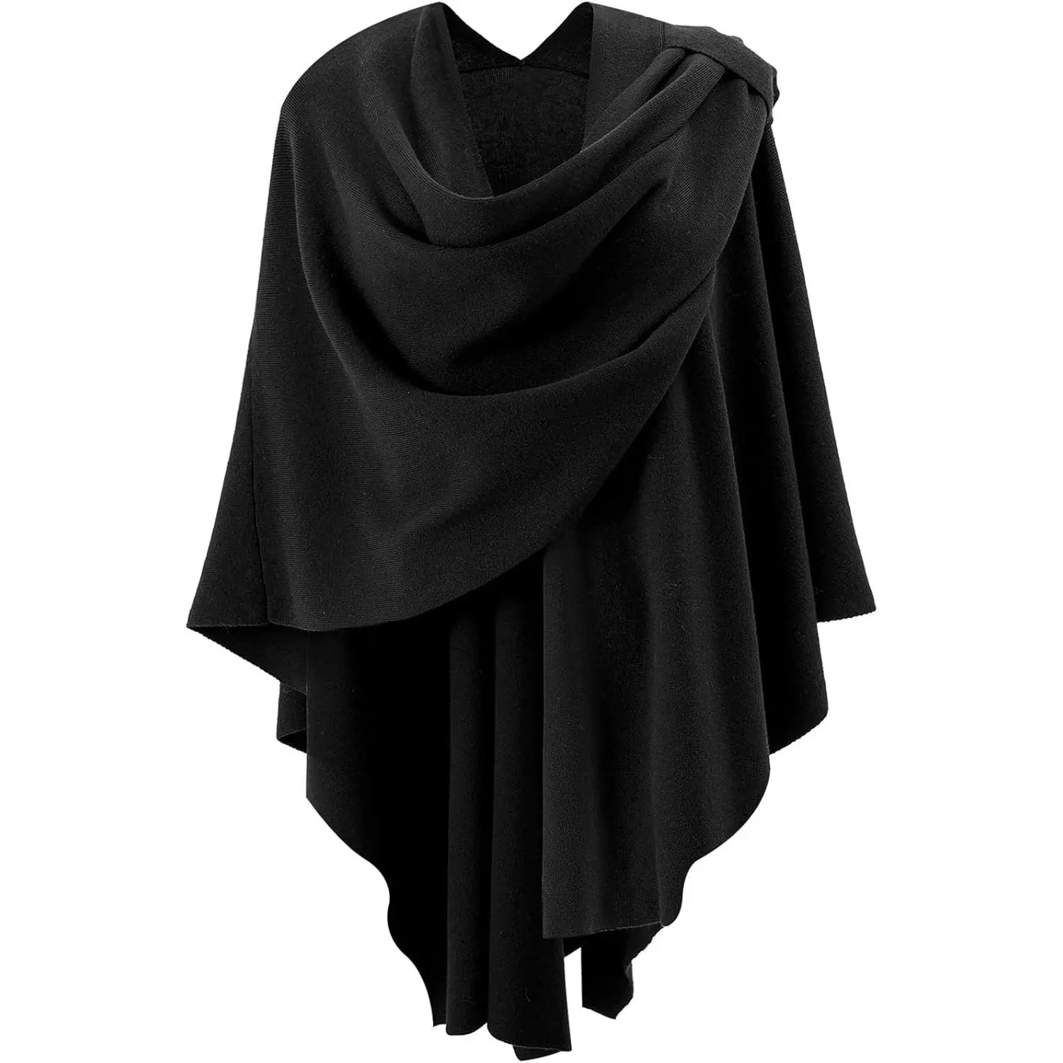 Women's Classic Synthetic Knitted Open-Front Poncho Sweater Wrap Topper - 1 Size, Solid Colors, Poncho Cut, Casual Wear Elegant Shawl Cape for Spring, Fall, Winter, One Size, Female