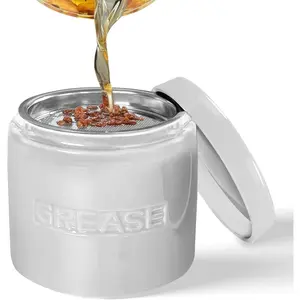 Bacon  Saver with Strainer - 32oz Ceramic Container for Kitchen Holds Bacon  Drippings Oil for Reuse - Keeper Can Hold Cooking Frying Oil - Dishwasher Safe
