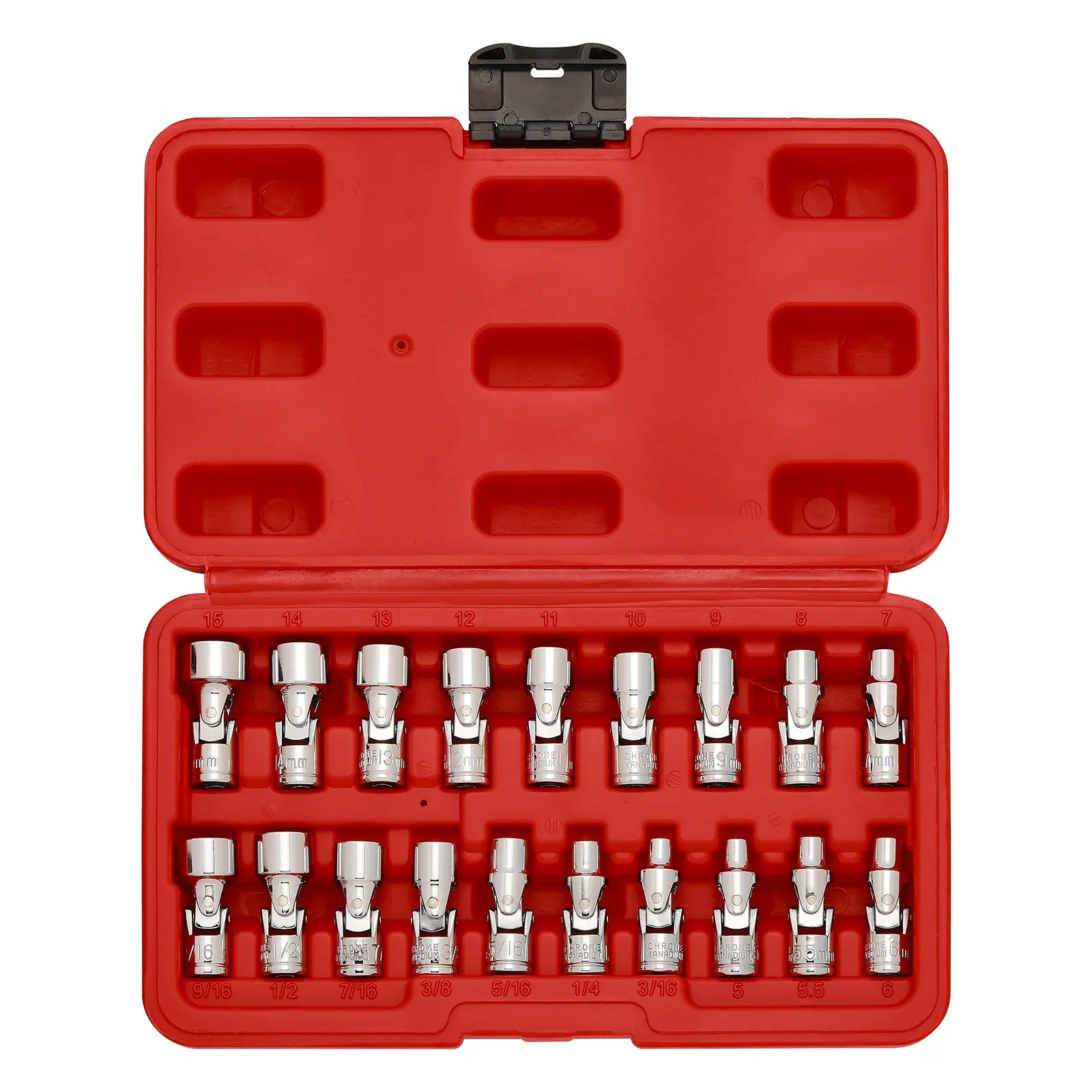 CASOMAN 19PCS 1/4" Drive Swivel Socket Combination Tool Set - Metric (5mm-15mm), SAE (3/16"-9/16"), 6-Point Cr-V Socket Kit for Mechanics, Tight Spaces