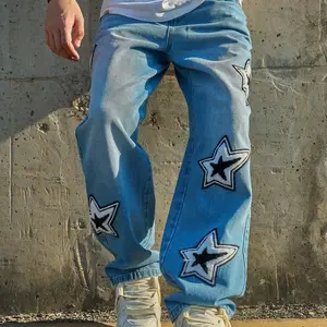 Men's Star Pattern Jeans, Loose Casual Comfy Denim Pants for Spring & Fall, Fashion Men's Bottoms for Daily Wear