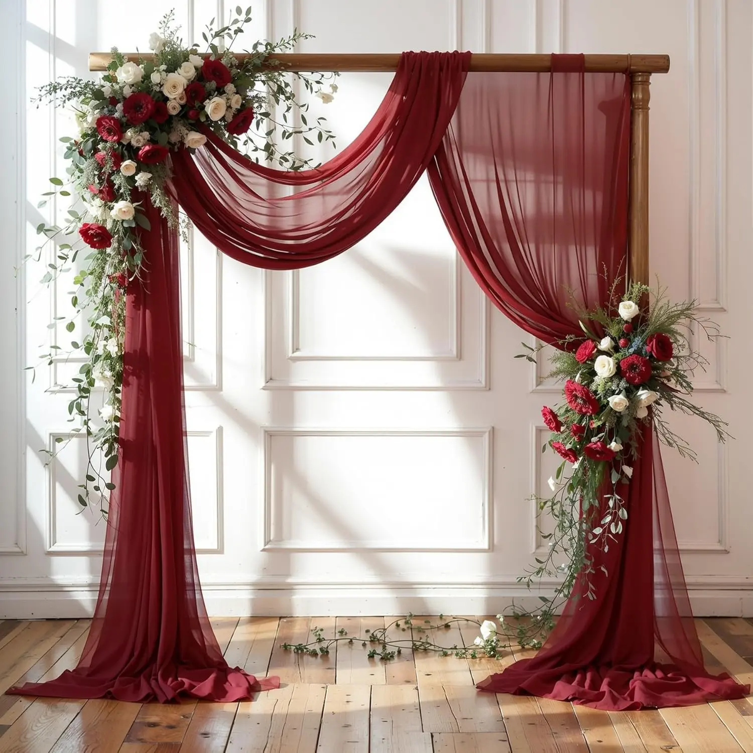Burgundy Sheer Chiffon Backdrop Curtains - 1 Panel 18FT Voile Drapery Scarf for Wedding Arch, Ceremony Decoration, Party Valance (Home & Festive Supplies)