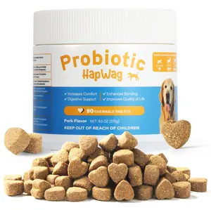 HAPWAG 8-in-1 Probiotics for Dogs –  Gut Health, Digestive & Immune Support – Premium-Quality Ingredients – Pork Flavor – 90 Chewable Treats Canine Nutritional Supplement