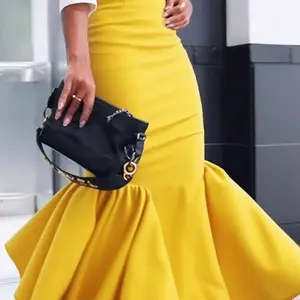 Plus Size High Waist Mermaid Midi Skirt, Solid Color Bodycon Ruched Fish Tail Half Skirt, Party & Lunch Dress, All Seasons Wear