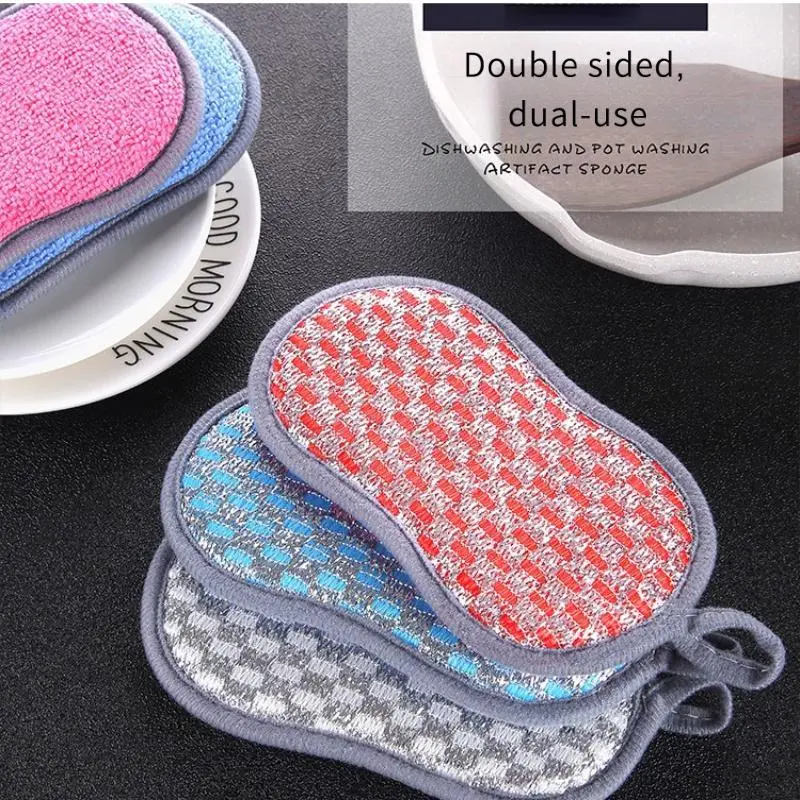[Super Absorbent Sponge] 5pcs High-efficiency and Durable Microfiber Sponge| Reusable, Machine Washable Double-sided Scrubbing Pad, Dishwashing Sponge, High-end Kitchen Sponge