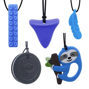 JNS34 Sensory Chew Necklace for Boys and Adults, 5 Pack Chew Necklaces for Kids with Autism, ADHD, SPD, Chewing, Oral Motor