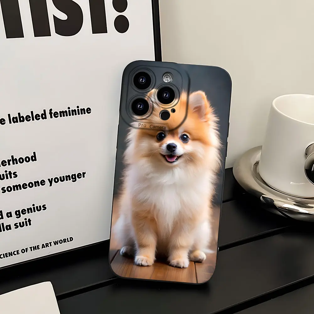 Pomeranian close-up cute pet pattern, hot-selling creative cartoon design. Black angel eye matte TPU phone protective case. Fun, unique, and chic. Simple, stylish, and trendy unisex gift phone case. Compatible with iPhone 17, 16, 15, 14, 13, 12, 11 Plus /