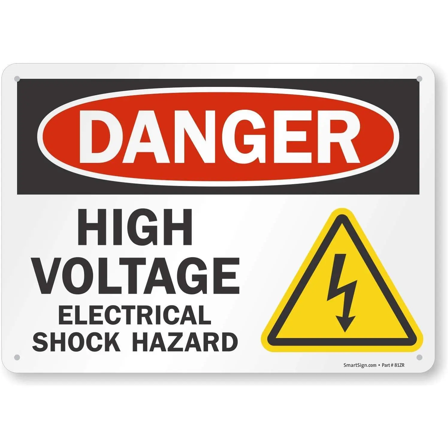 10x14 in OSHA Metal Signage - "Danger - High Voltage, Electrical Shock Hazard", 40 mil Laminated Rustproof Aluminum, Multicolor