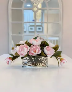 Artificial Magnolia Long Arrangement in Glass Vase