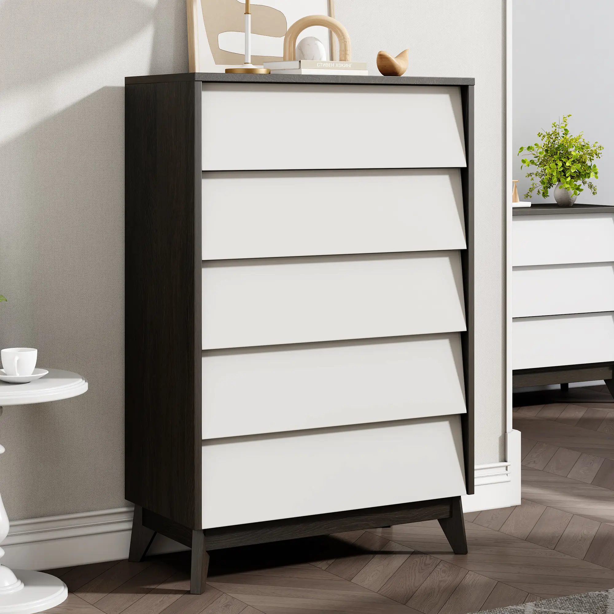 AMERLIFE 2 Different Styles Drawers Dresser, 1 Style Mid-Century Drawers Dresser, 1 Style Modern Storage Chest of Drawer with Built-in Pure Natural Marble for Bedroom, Living Room, Hallway