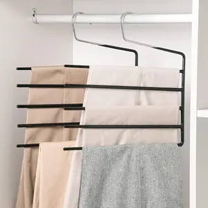 Nature Smile Pants Hangers 3pack, Duty Multi Saving Slack Hangers,Non Slip 5 Tier Open-Ended Pants Hanger Closet Organizer for Flags Trousers Jeans Scarf