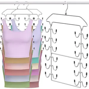 Closet Organizers and Storage,Tank Top Hanger 6 Tier Double Space Saving Bra Hangers,Dorm Room Essentials for Girls,Non-Slip Hanging Closet Organizer for Camisoles  Bras Strappy Dress Swimsuits