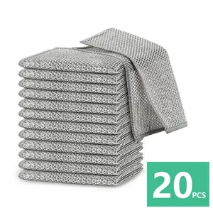 20 Counts Multipurpose Non-Scratch Wire Dishcloth, Reusable Dishwashing Rags for Wet &Dry Use, Kitchen Cleaning Cloth for Sinks, Pans & Dishes, Washable & Durable