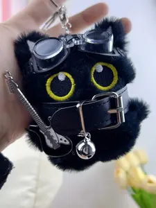 Cute Cat Design Keychain, Punk Style Plush Keychain for Women & Men, Fashion Accessories for Daily Use, Trendy All-match & Exquisite Keychain for Birthday Gift