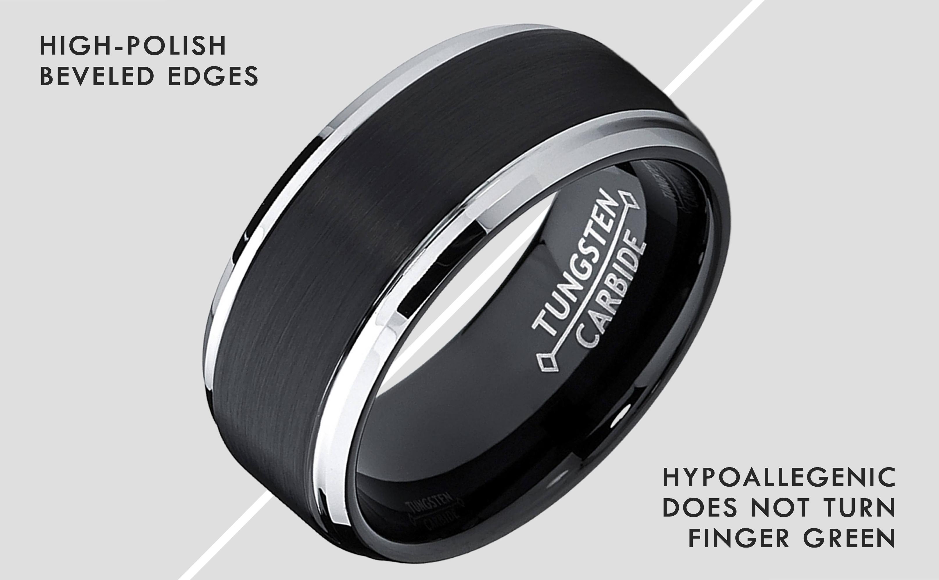 Men's Two-Tone Tungsten Ring Black Brushed Wedding Band 9MM Sizes 7-15