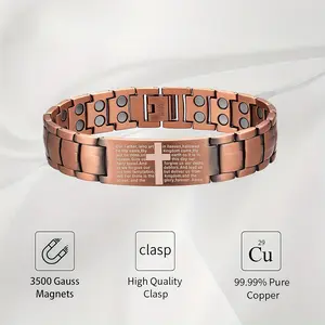 99.9% Men's Magnetic Copper Bracelet with 3500 Gauss Magnet Adjustable Design Bible Cross Wellness Gift for Men men pure copper field therapy jewelry magnetic  accessories  tiktok gift bracelet bracelet energy
