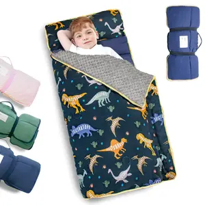 Primlect Toddler Nap Mat, Soft Minky Dot Blanket with Name Tag & Removable Pillow, Lightweight for Daycare & Travel