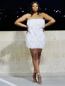 Deena White Feathered Dress