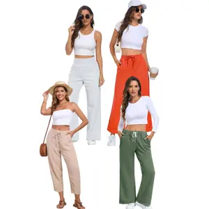 Women's Baggy Wide Leg Sweatpants Drawstring Elastic Waisted Casual Straight Trousers Outfits Athletic Palazzo Pants