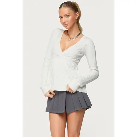 Saphey Babydoll Cable Knit Top
