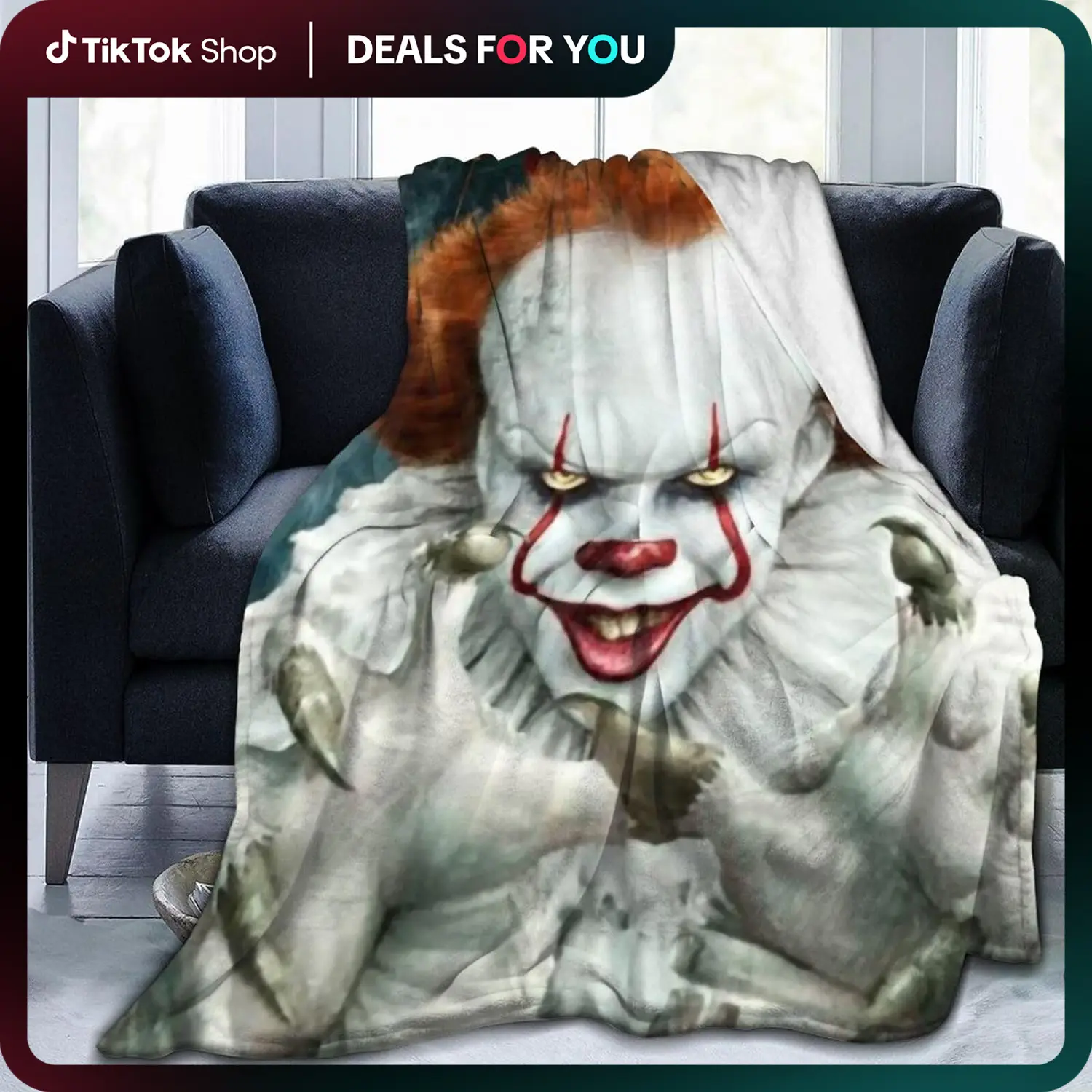 Clown Horror Luxury Throw Blanket Warm Soft Flannel Bed Blanket for Living Room Sofa Bedroom Decor Young Adults Men Women Boy Girl Gift Gifts