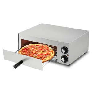GAOMON Silver 13 Inch Pizza Oven Indoor Electric Countertop Commercial Pizza Maker, Stainless Steel Pizza Cooker Machine with Pizza Stone, 1100W, Adjustable Timer/Temp, for Home Kitchen, Food Truck