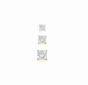 3 Pairs 4,5,6mm Real Gold Plated Square Fine Stud Earring Set S925 Princess Cut Clear Cubic Zirconia Hypoallergenic Earrings Pack for Women and Men studs indian Synthetic Moissanite Solitaire Earrings Sterling Silver
