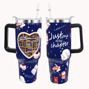 40 oz Insulated Stainless Steel Book Lovers Tumbler - Portable Reusable Coffee Water Bottles with Handle, Leak-Proof Straw Lid, Hot/Cold Compatibility, Mom Birthday Gift (Kitchenware Drinkware)