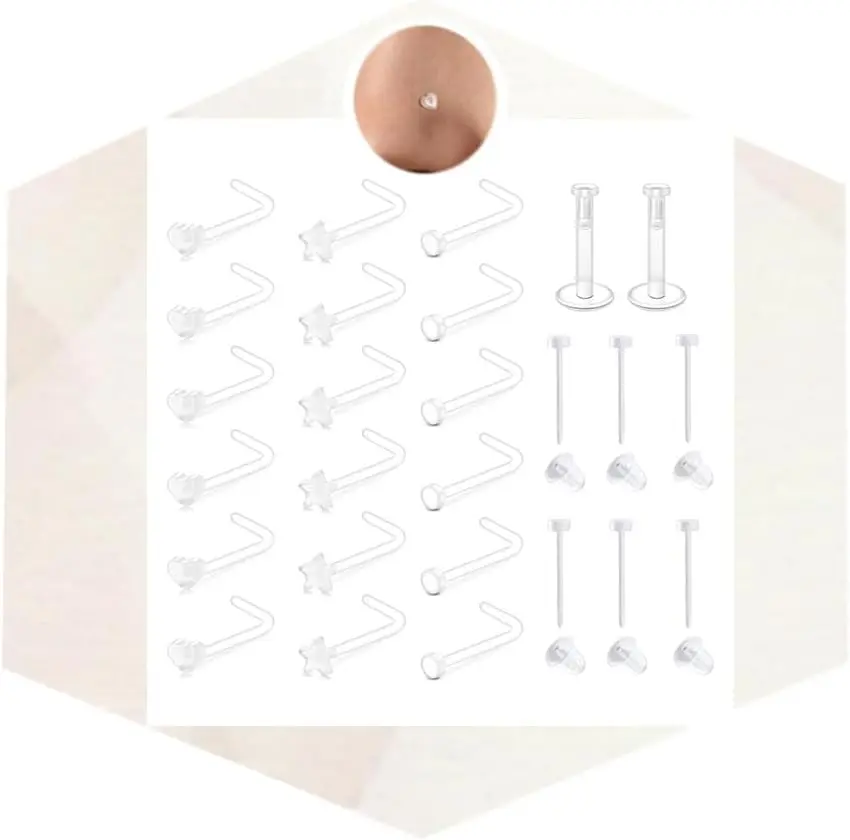 g g Clear Nose Studs Clear Nose Rings for Work Plastic Earring Piercing Retainers for Surgery Sport School Small Bioflex Invisible Ear Stud g Tragus Cartilage Labret Lip Piercing Spacers