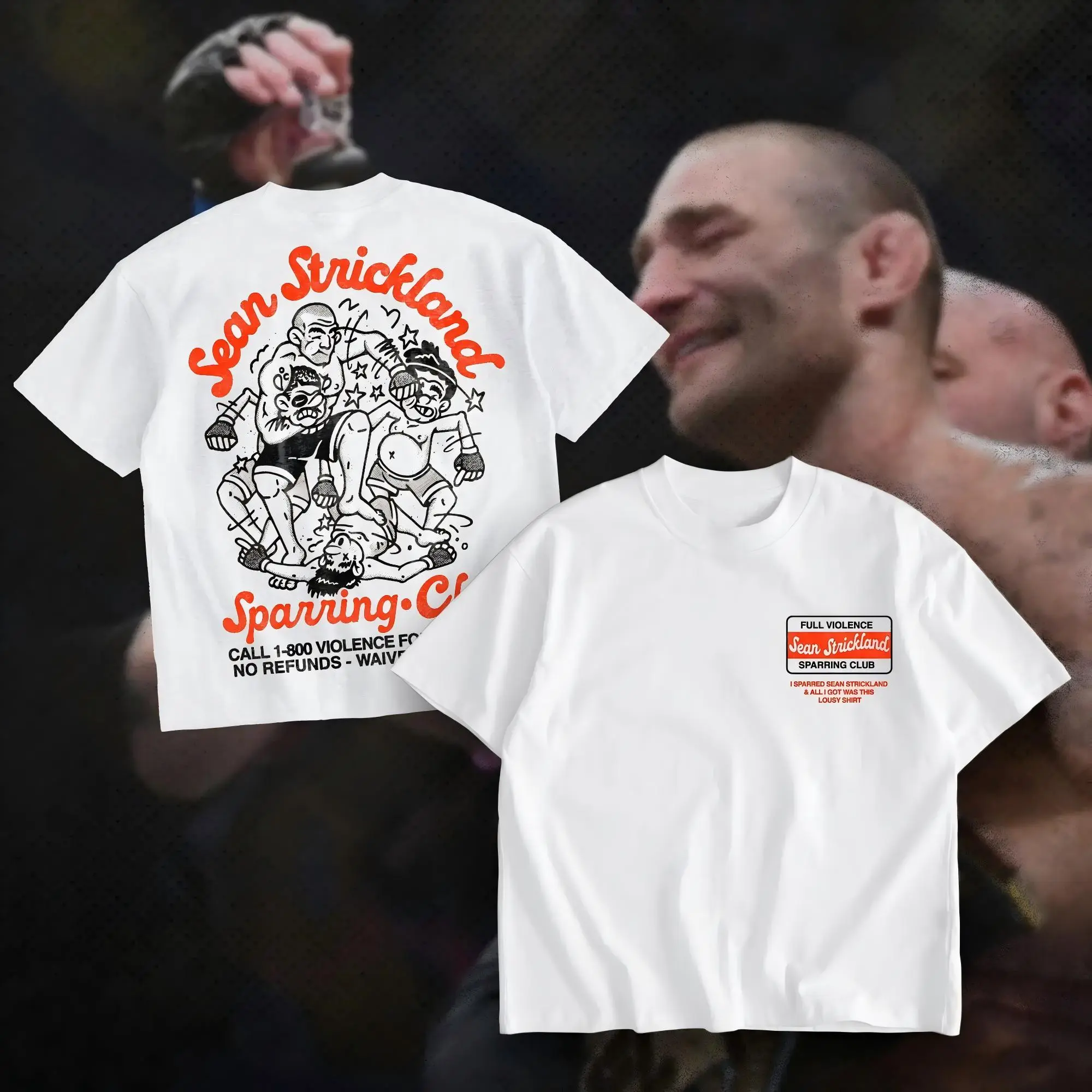 Men's Fitted Short-Sleeve T-Shirt - Sean Strickland Sparring Club, Double-Sided, Heavy Cotton-Polyester Soft Fabric, Unisex UFC Fan Apparel, Casual Street Style, Direct-to-Garment Printing, Classic, Shortsleeve