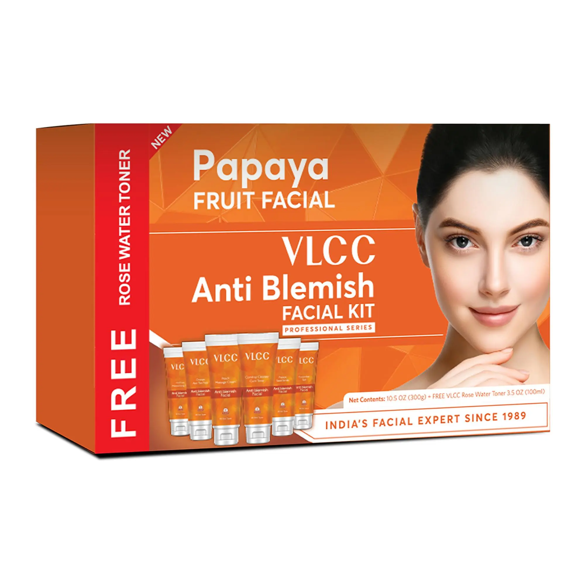 VLCC Anti Blemish Facial Kit - Includes 7 Skin Care Products - Face Wash and Facial Cleanser with Papaya, Cucumber, Aloe Vera and Orange Peel - 7 Pc